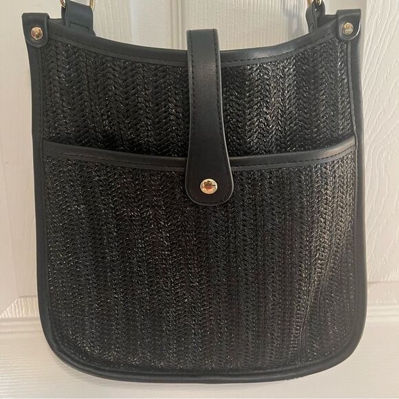 Rattan Woven Black Crossbody Bag with Gold Accents NWOT - Picture 9 of 12